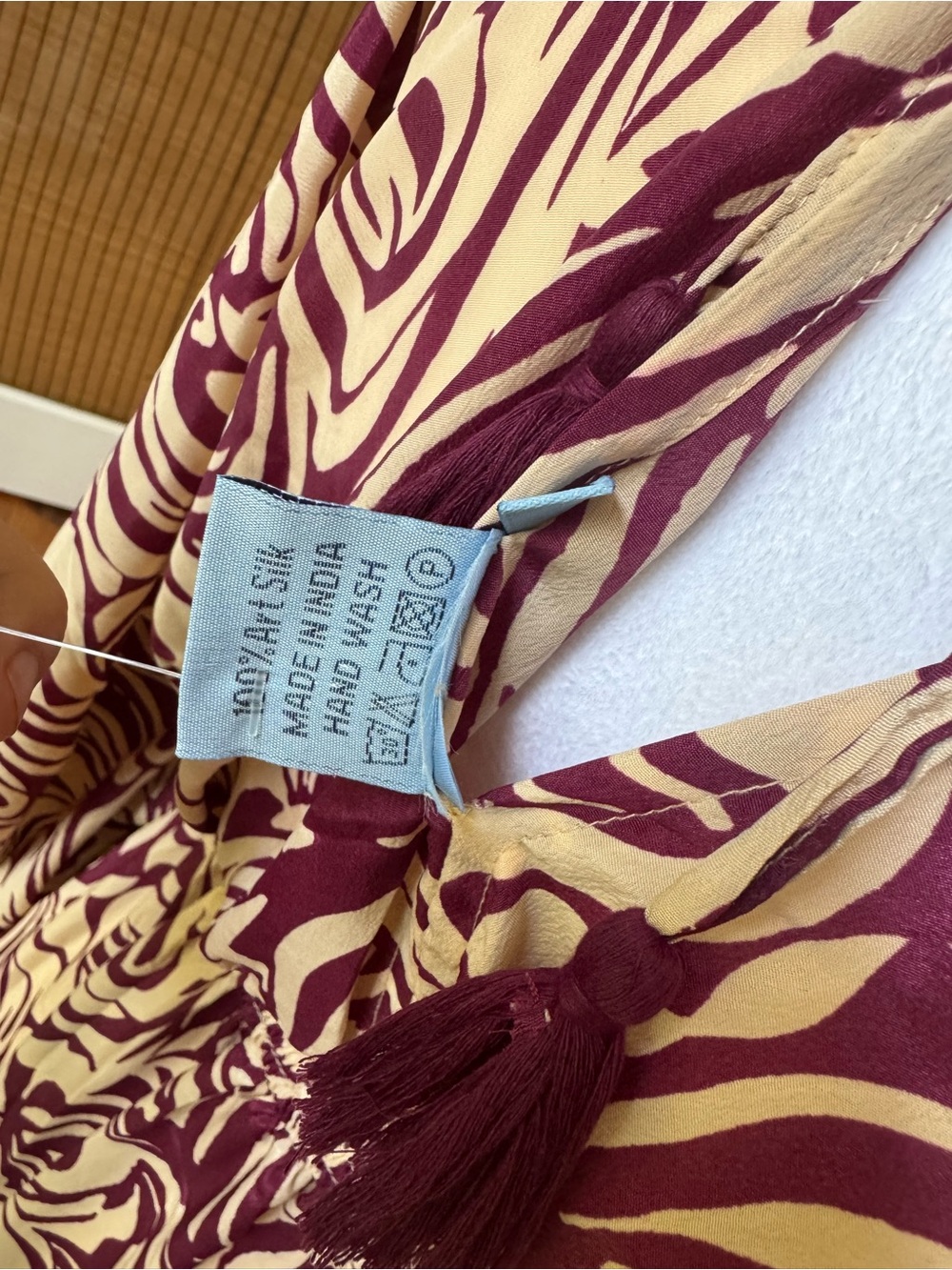 Silk Wine Red and Cream Kimono Dolman Sleeve Maxi Dress with Elastic Waist - Picture 5 of 6